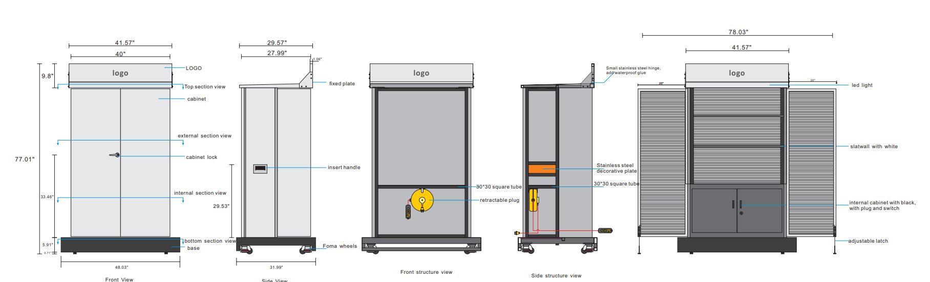 Our locking retail merchandiser unit design and dimensions