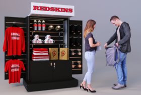 A quality, locking mobile retail merchandising unit for vending school swag