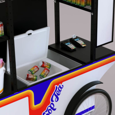 A closeup view of the flip-up countertop in our mobile cart