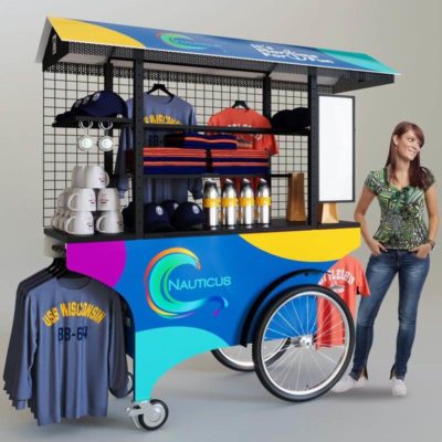 A beautifully branded retail push cart for a museum