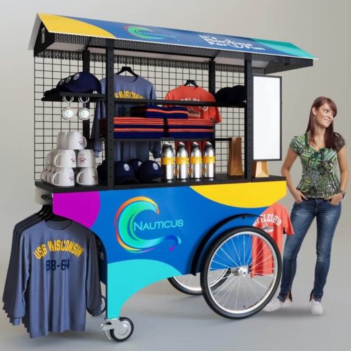 A beautifully branded retail push cart for a museum