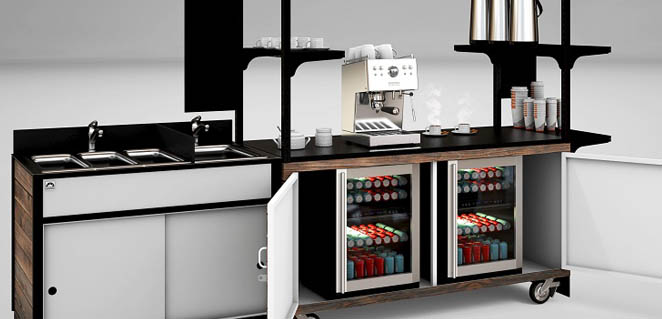 An espresso kiosk kit with portable sink showing the quality and attention to detail