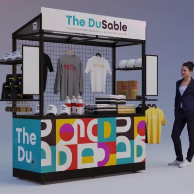 This modular retail display is branded for the Black History Museum