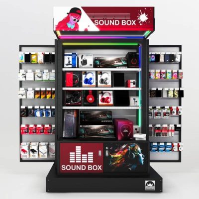 An open electronics retail store display showcasing its diverse display configurations - Cart-King