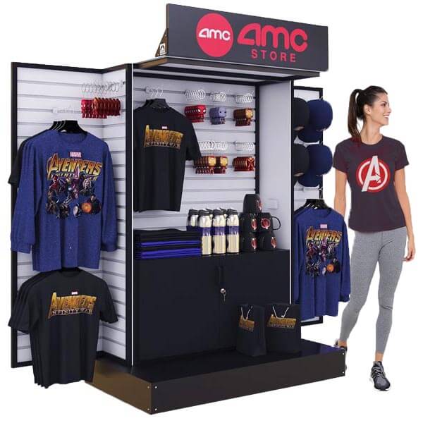 A display unit branded for a popular theater to sell exclusive retail merchandise