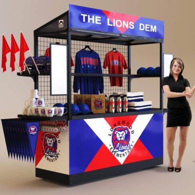 A blue and red retail display used for school spirit merchandise - Cart-King